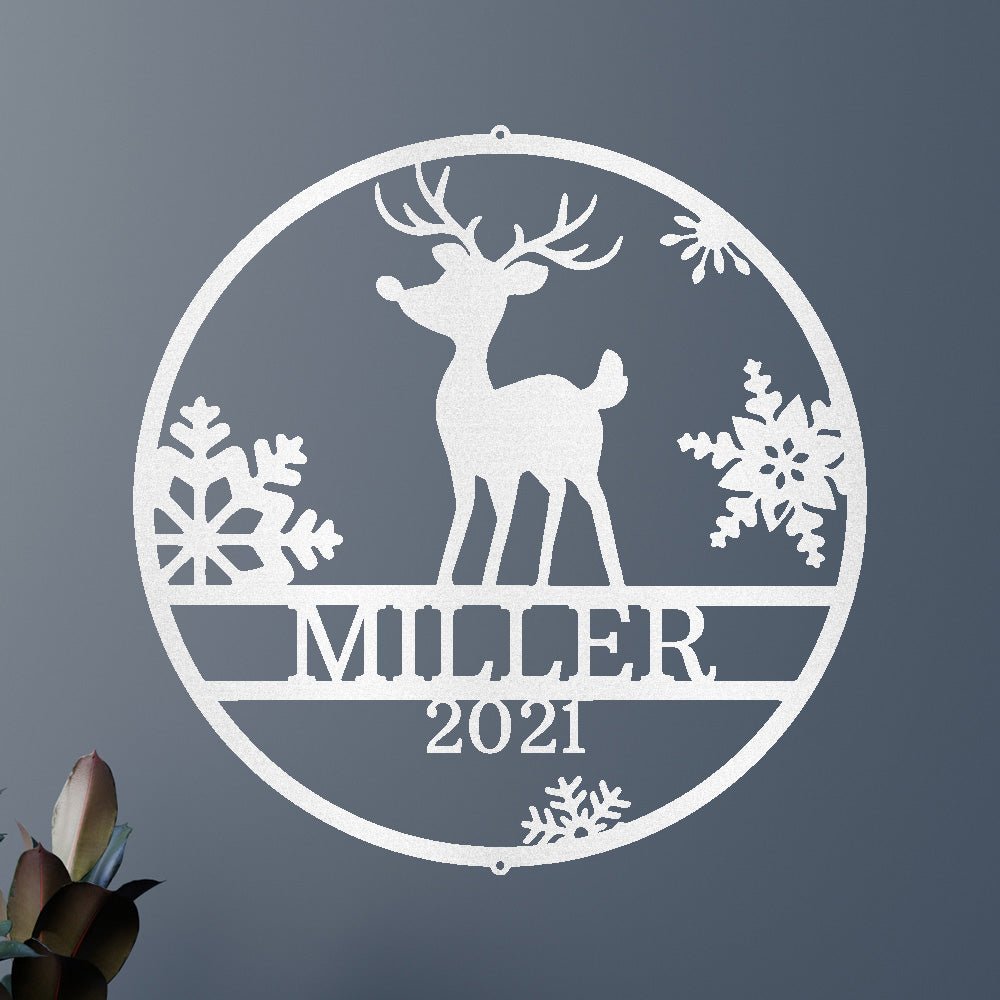 Custom Metal Wall Art - Personalized Reindeer Monogram Sign