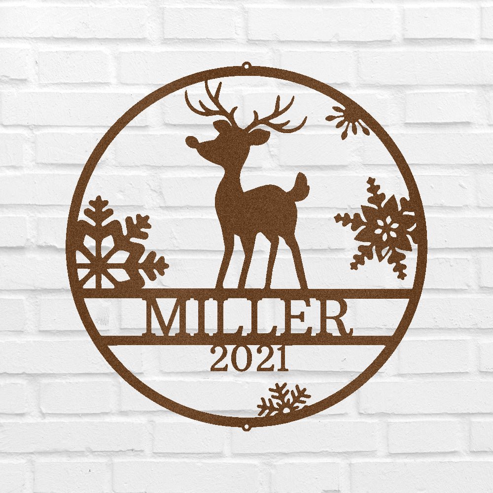 Custom Metal Wall Art - Personalized Reindeer Monogram Sign