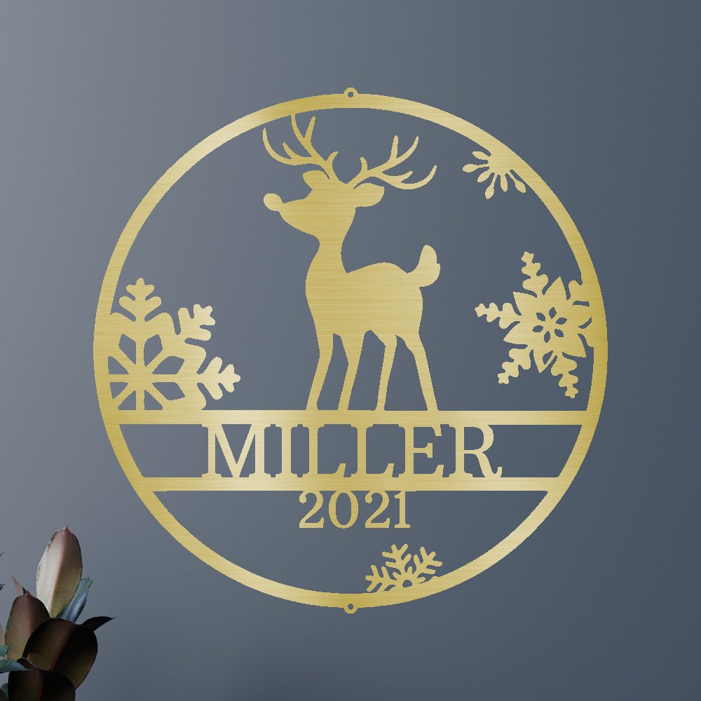 Custom Metal Wall Art - Personalized Reindeer Monogram Sign