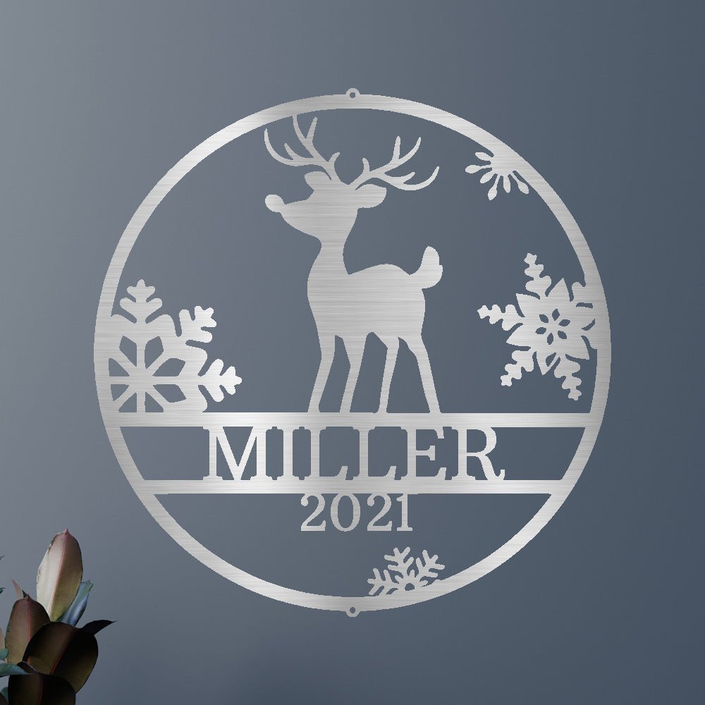 Custom Metal Wall Art - Personalized Reindeer Monogram Sign