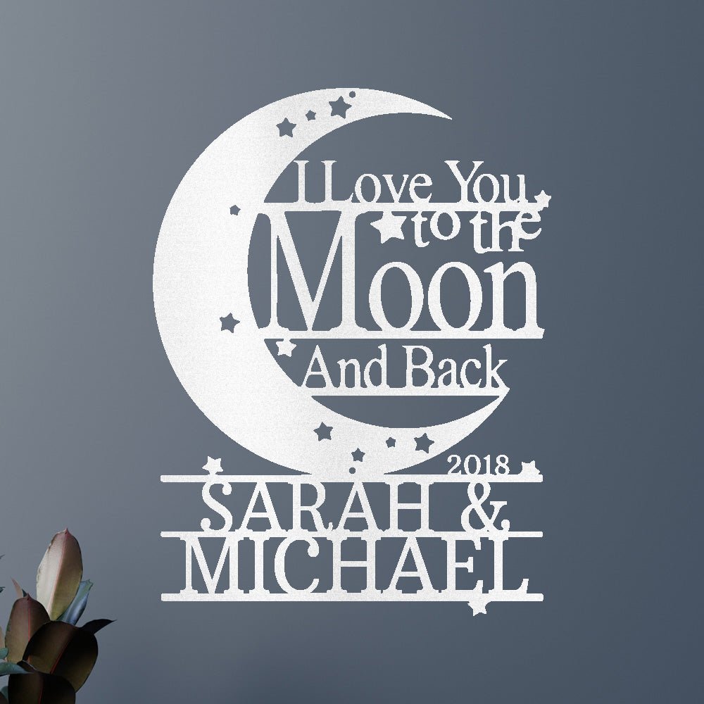 Custom Metal Wall Art - Personalized Moon and Back Monogram Sign