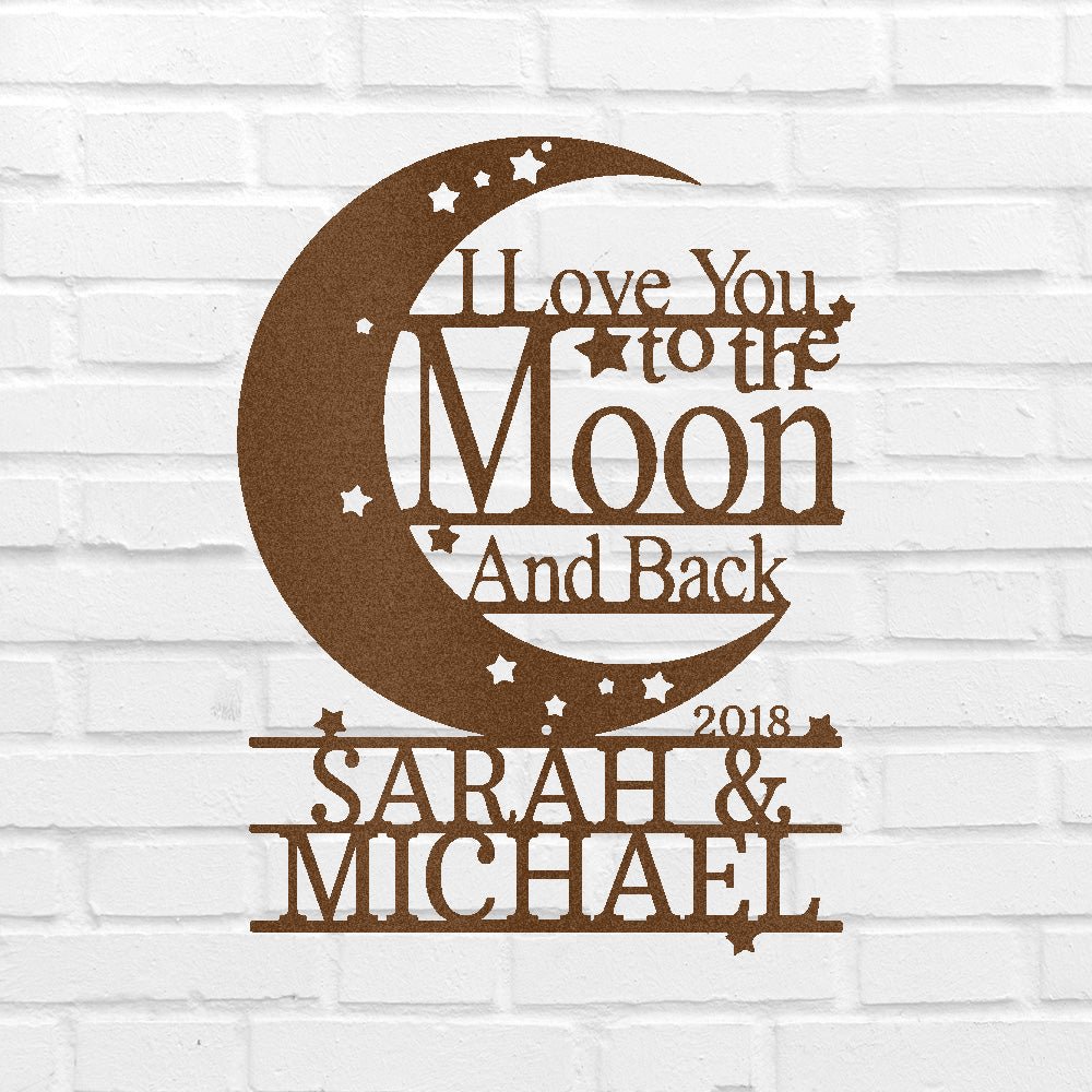 Custom Metal Wall Art - Personalized Moon and Back Monogram Sign