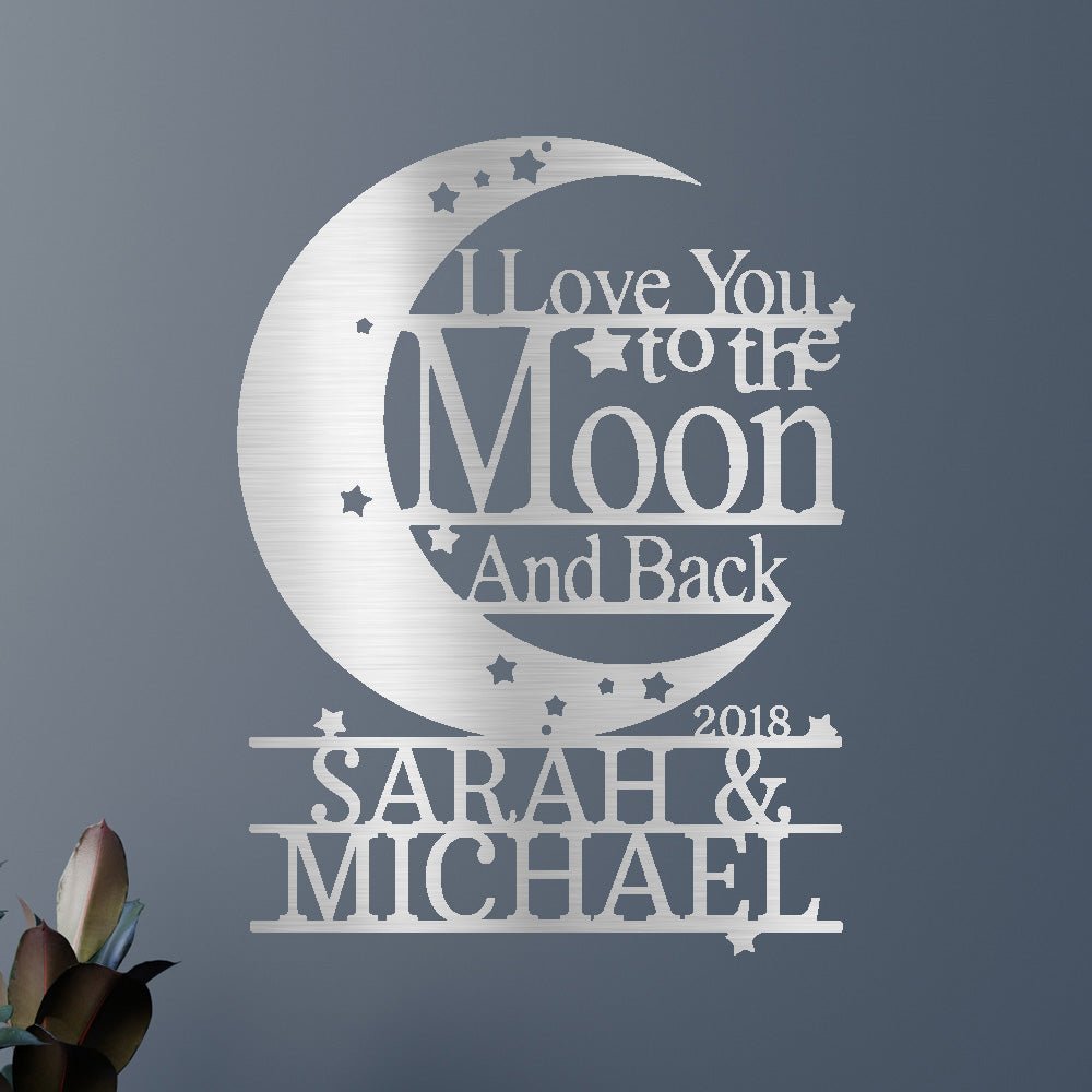 Custom Metal Wall Art - Personalized Moon and Back Monogram Sign