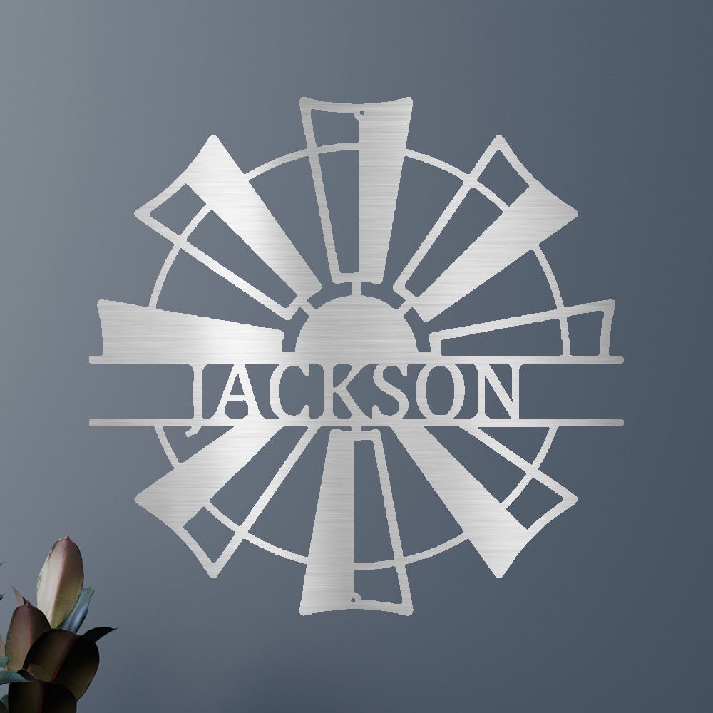 Custom Metal Wall Art - Personalized Farmhouse Windmill Monogram Sign