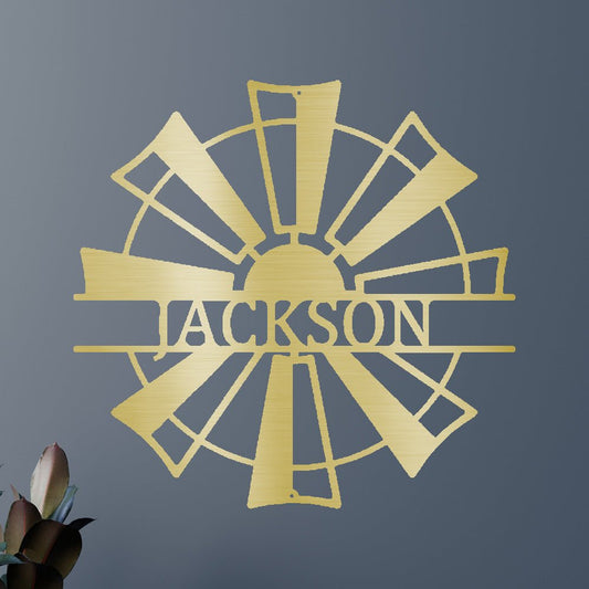 Custom Metal Wall Art - Personalized Farmhouse Windmill Monogram Sign