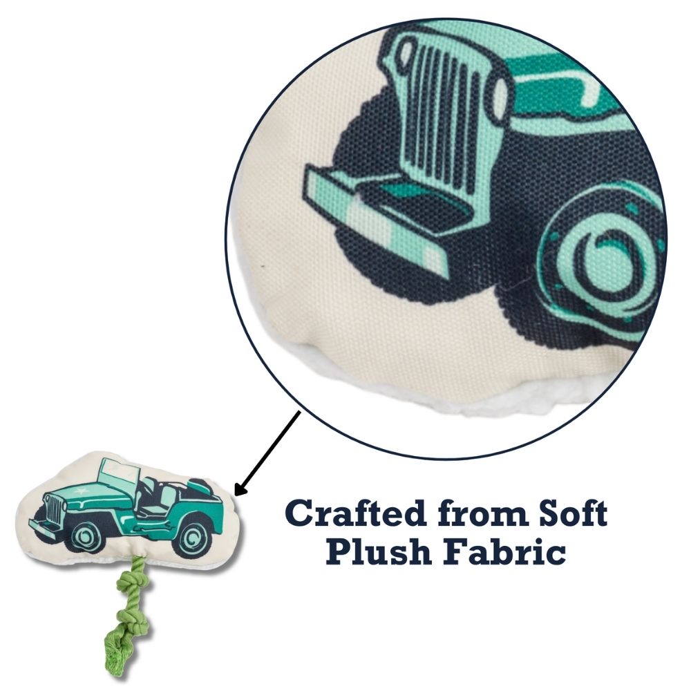Country Living Retro Army Jeep with Squeaker & Crinkle Paper Plush Dog Toy