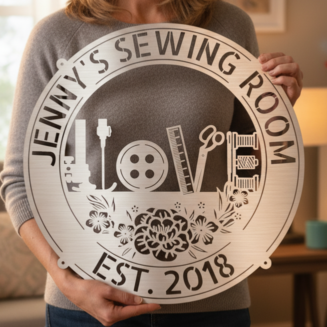 Custom Metal Wall Art - Personalized Love Sewing Sign