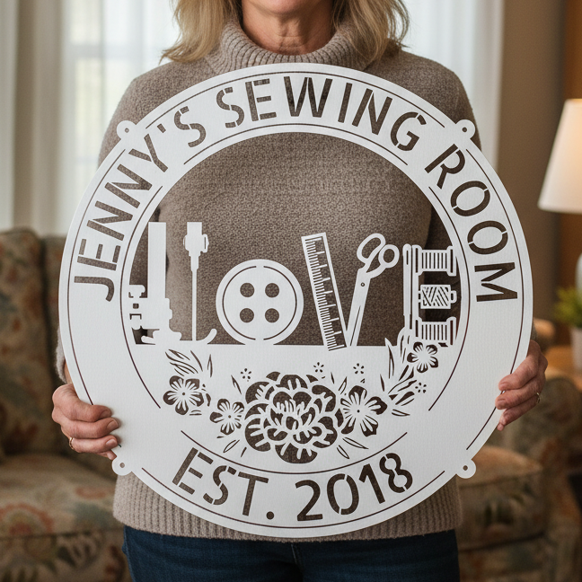 Custom Metal Wall Art - Personalized Love Sewing Sign