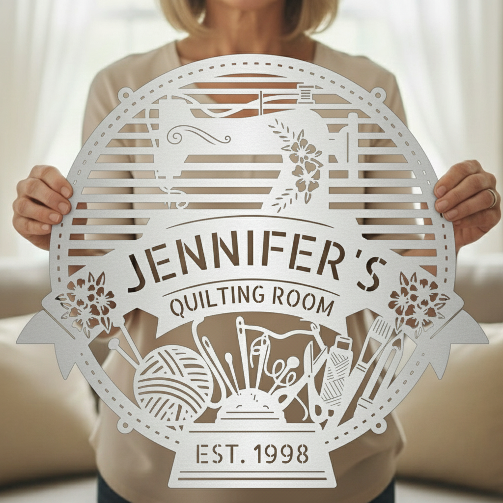 Custom Metal Wall Art - Personalized Sewing Room Name Monogram Sign