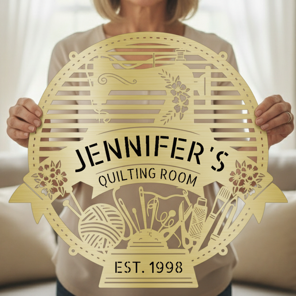 Custom Metal Wall Art - Personalized Sewing Room Name Monogram Sign