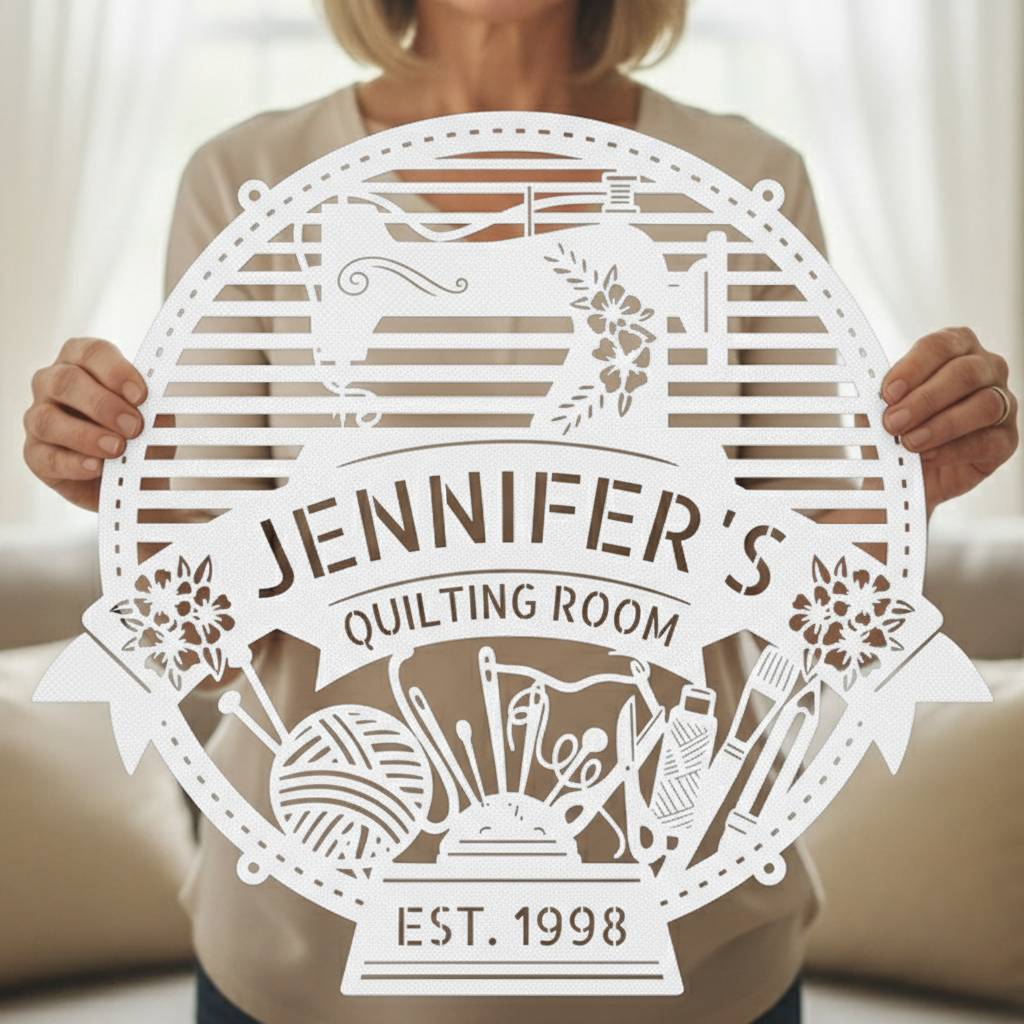 Custom Metal Wall Art - Personalized Sewing Room Name Monogram Sign
