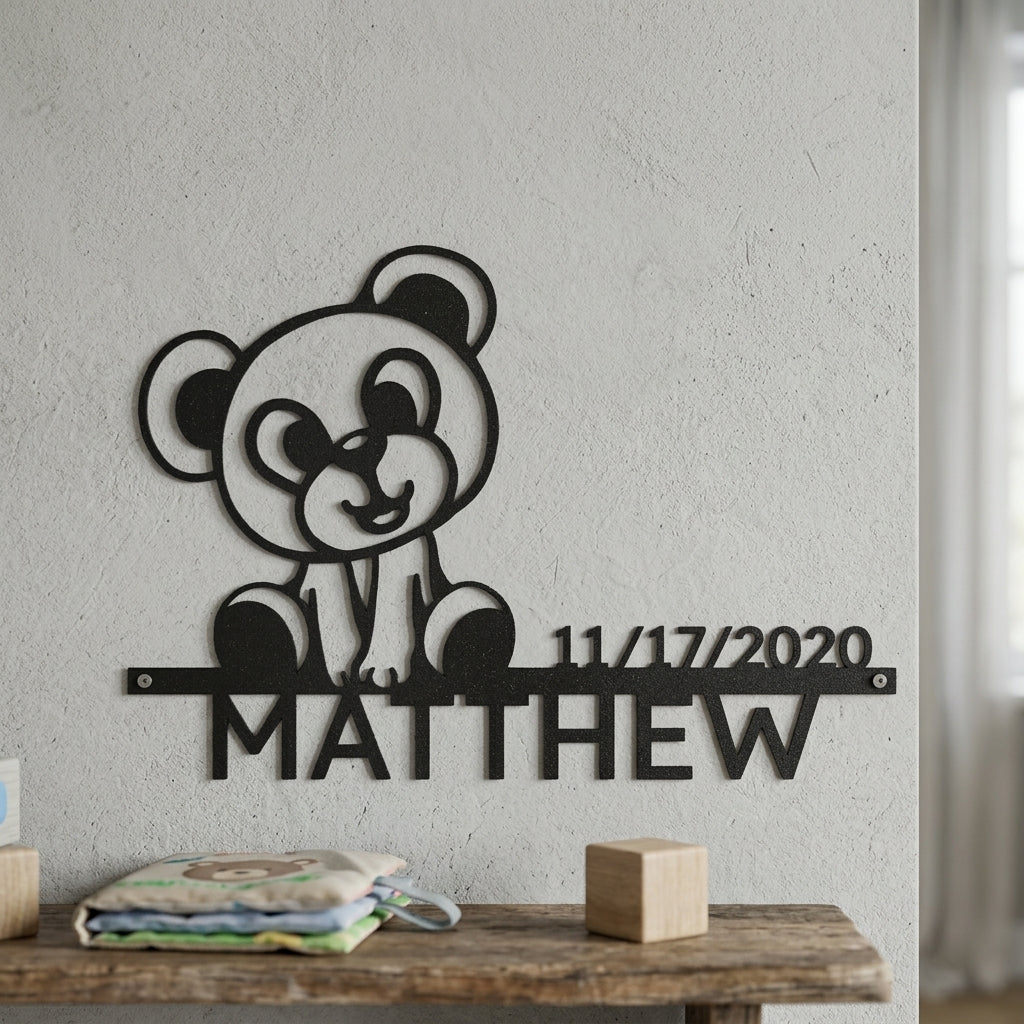 Custom Metal Wall Art - Personalized Teddy Bear Name Sign