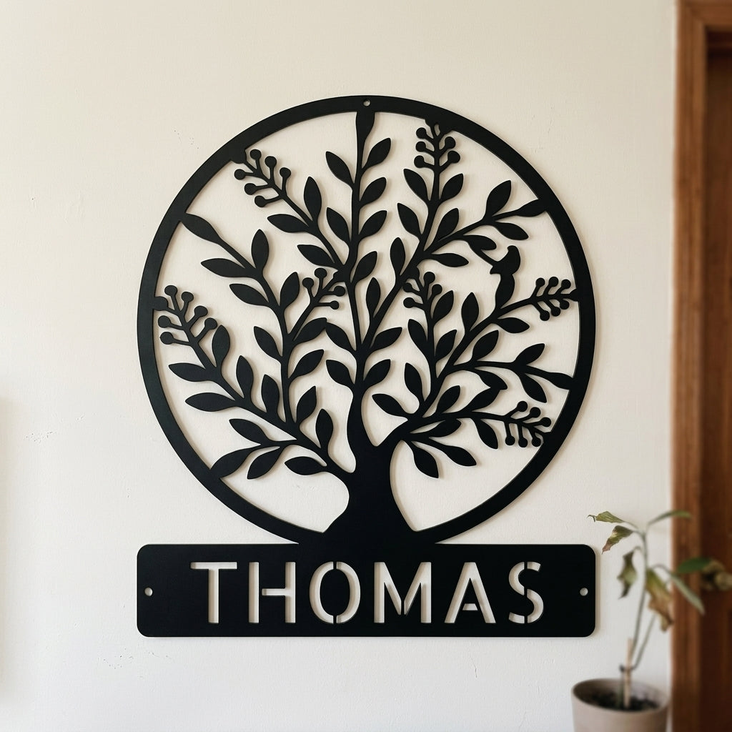 Custom Metal Wall Art - Personalized Tree of Life Name Monogram Sign