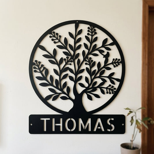 Custom Metal Wall Art - Personalized Tree of Life Name Monogram Sign
