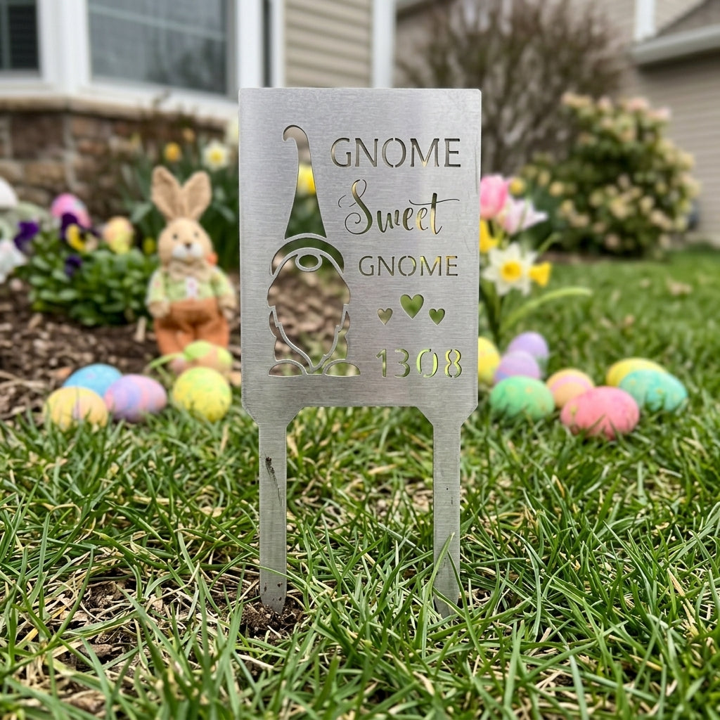 Custom Metal Yard Sign - Personalized Easter Gnome Stake