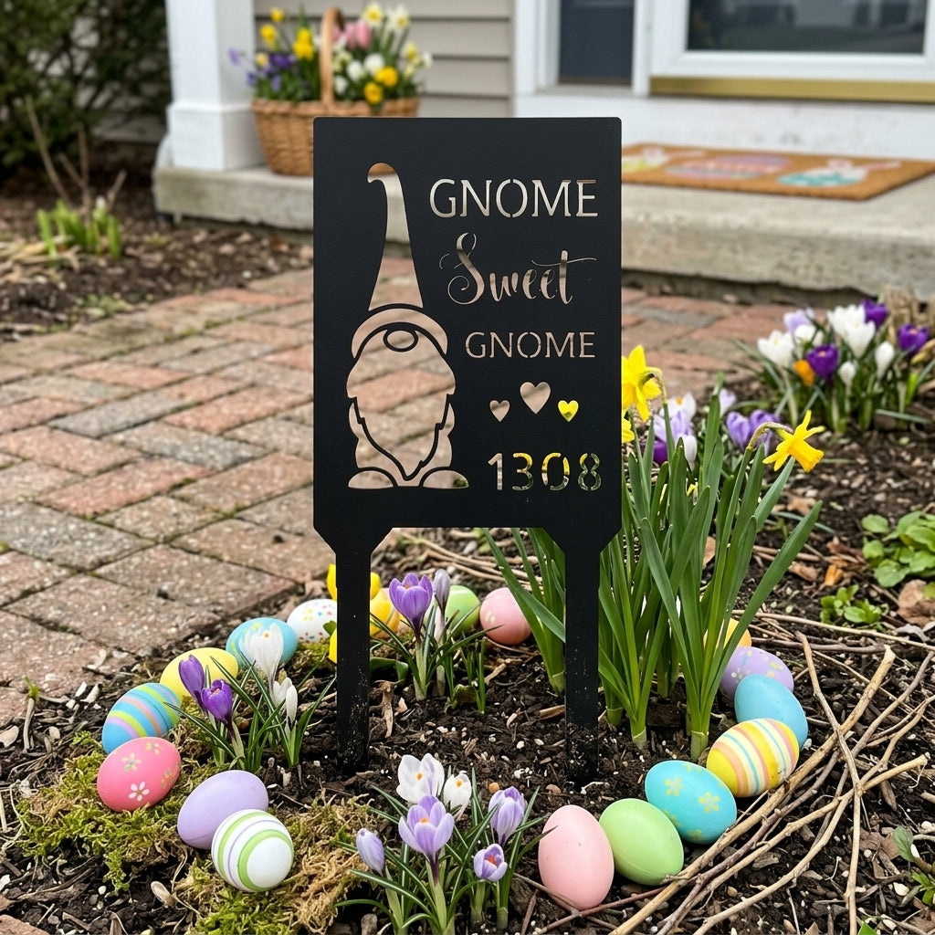 Custom Metal Yard Sign - Personalized Easter Gnome Stake