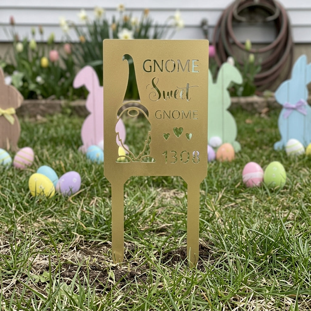 Custom Metal Yard Sign - Personalized Easter Gnome Stake