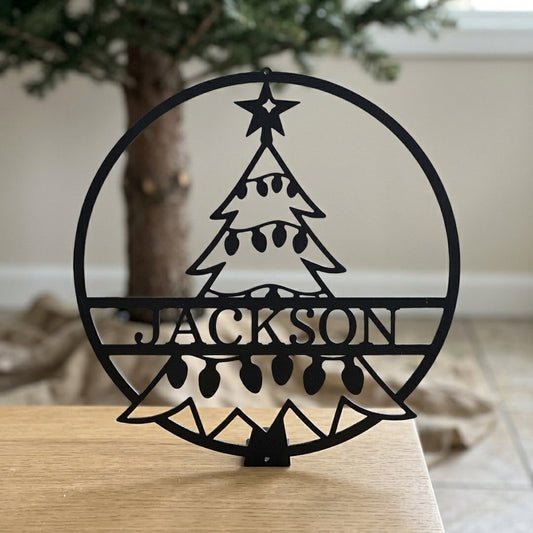 Custom Metal Wall Art - Personalized Christmas Tree Monogram Sign