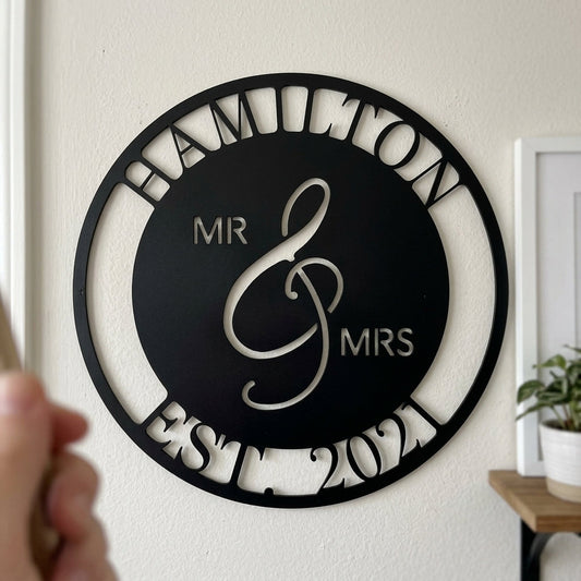 Custom Metal Wall Art - Personalized Mr and Mrs Wedding Sign