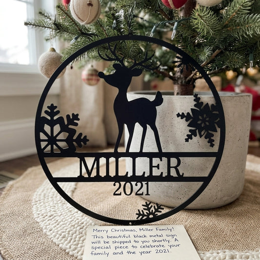 Custom Metal Wall Art - Personalized Reindeer Monogram Sign